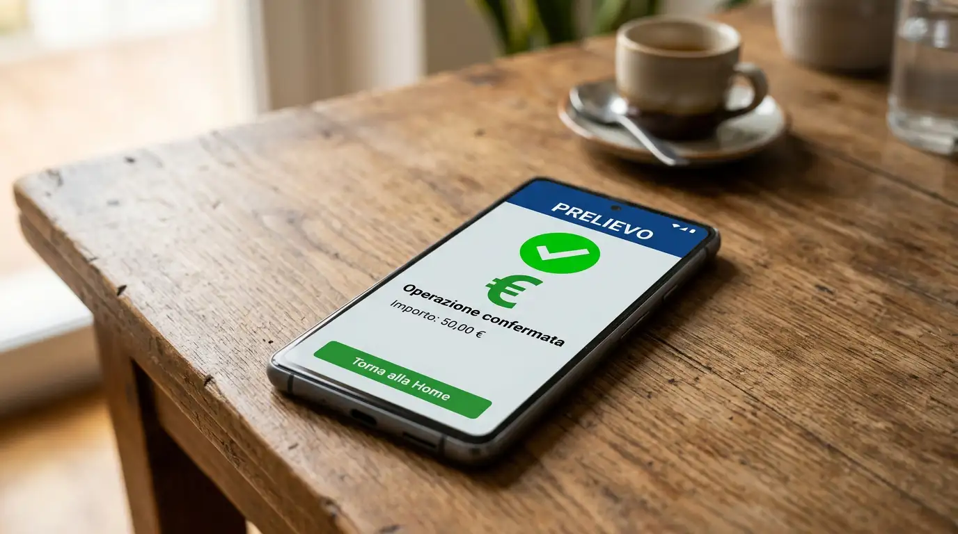 Schermata di un servizio e-wallet con simbolo euro che conferma un'operazione di prelievo da un conto scommesse